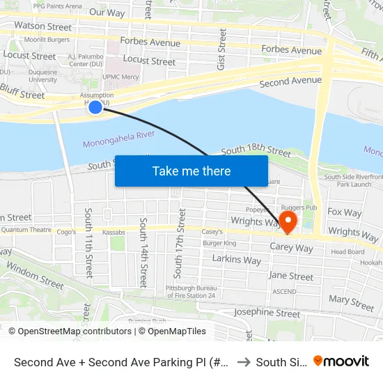 Second Ave + Second Ave Parking Pl (#1250) to South Side map