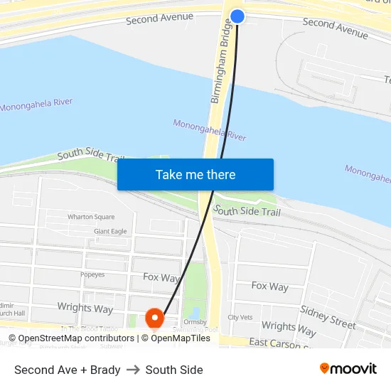Second Ave + Brady to South Side map