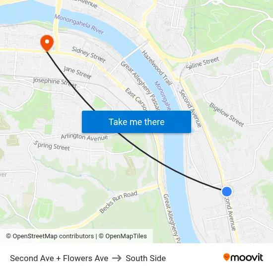 Second Ave + Flowers Ave to South Side map
