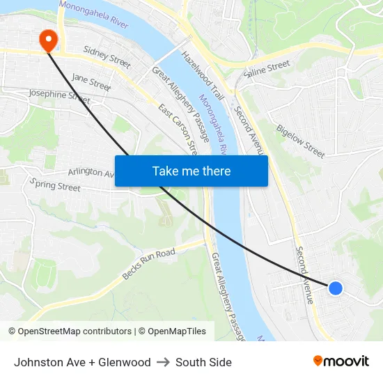 Johnston Ave + Glenwood to South Side map