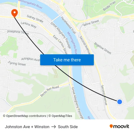 Johnston Ave + Winston to South Side map