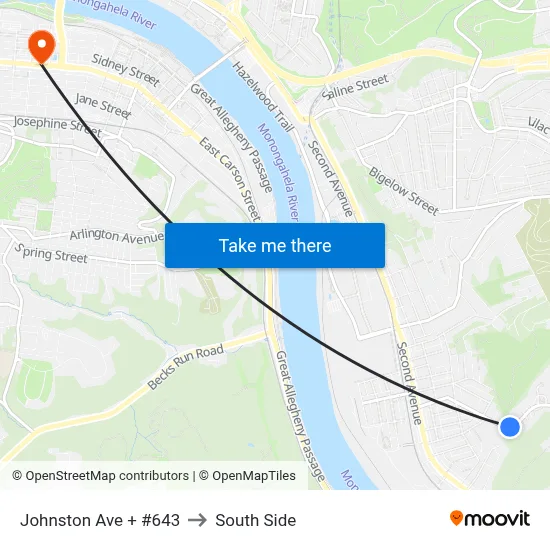 Johnston Ave + #643 to South Side map