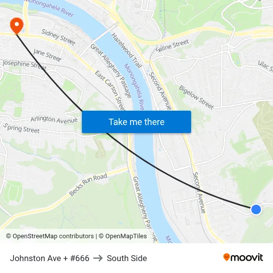 Johnston Ave + #666 to South Side map