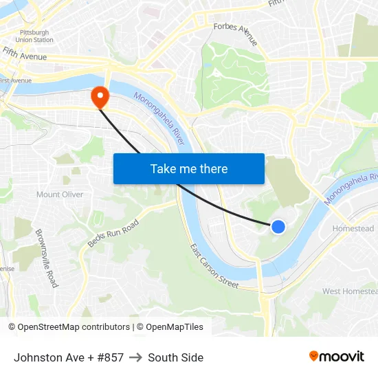 Johnston Ave + #857 to South Side map