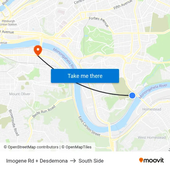 Imogene Rd + Desdemona to South Side map