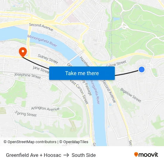 Greenfield Ave + Hoosac to South Side map
