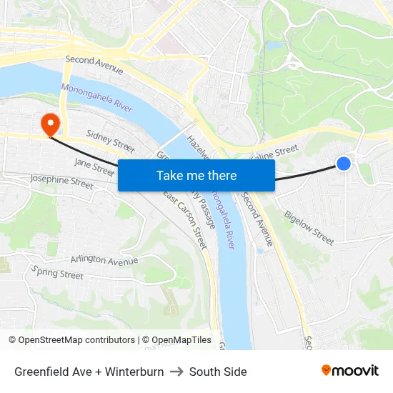 Greenfield Ave + Winterburn to South Side map