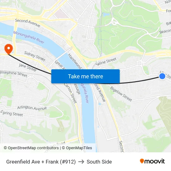 Greenfield Ave + Frank (#912) to South Side map
