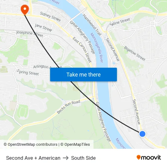 Second Ave + American to South Side map