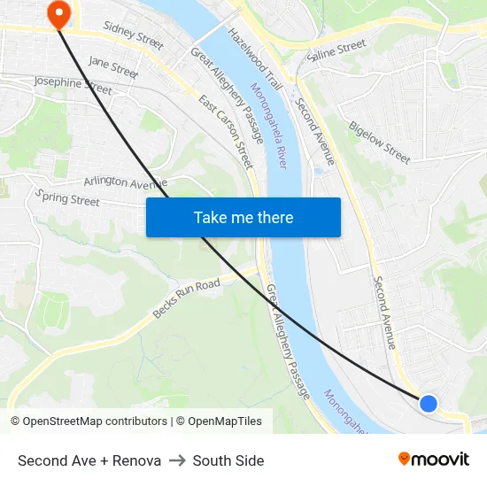 Second Ave + Renova to South Side map