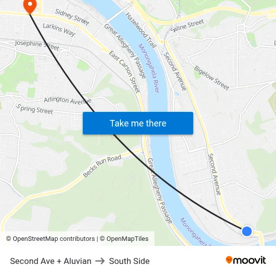 Second Ave + Aluvian to South Side map