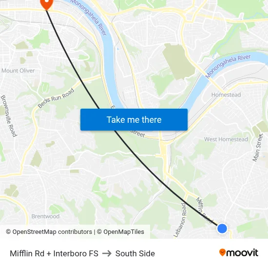Mifflin Rd + Interboro FS to South Side map