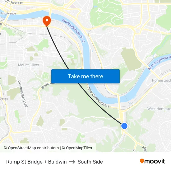 Ramp St Bridge + Baldwin to South Side map