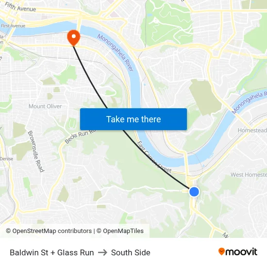Baldwin St + Glass Run to South Side map