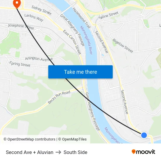 Second Ave + Aluvian to South Side map