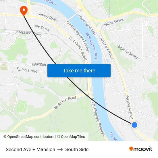 Second Ave + Mansion to South Side map