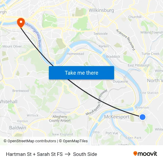 Hartman St + Sarah St FS to South Side map