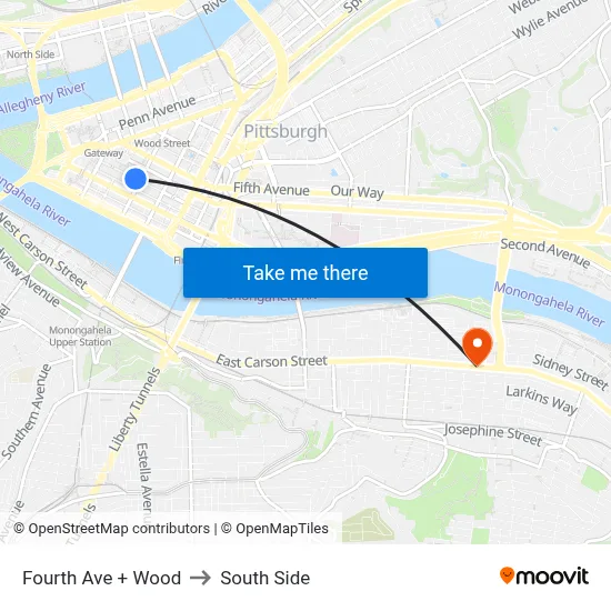 Fourth Ave + Wood to South Side map