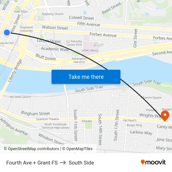 Fourth Ave + Grant FS to South Side map