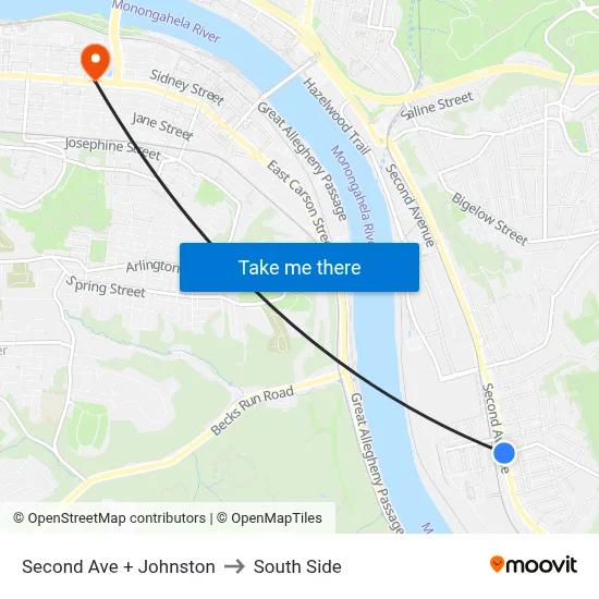 Second Ave + Johnston to South Side map