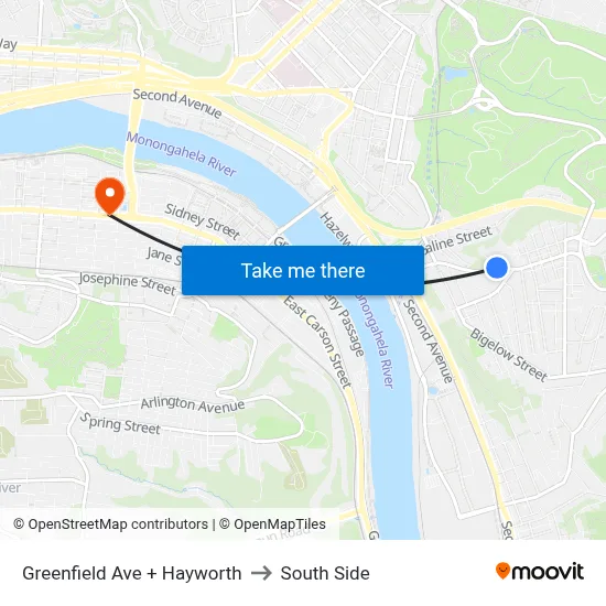 Greenfield Ave + Hayworth to South Side map