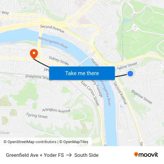 Greenfield Ave + Yoder FS to South Side map