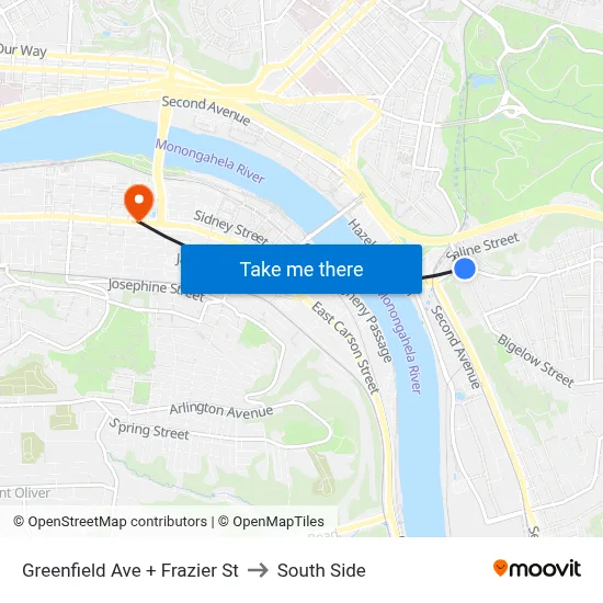 Greenfield Ave + Frazier St to South Side map