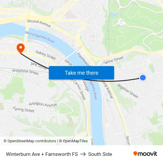 Winterburn Ave + Farnsworth FS to South Side map