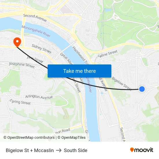 Bigelow St + Mccaslin to South Side map