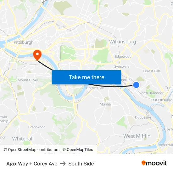 Ajax Way + Corey Ave to South Side map