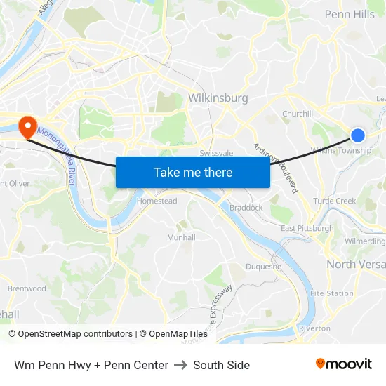 Wm Penn Hwy + Penn Center to South Side map