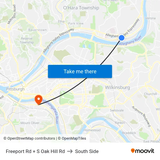 Freeport Rd + S Oak Hill Rd to South Side map