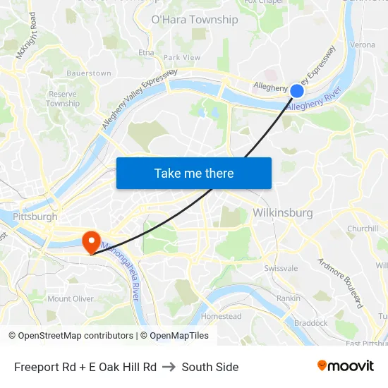 Freeport Rd + E Oak Hill Rd to South Side map