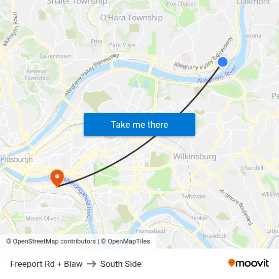 Freeport Rd + Blaw to South Side map