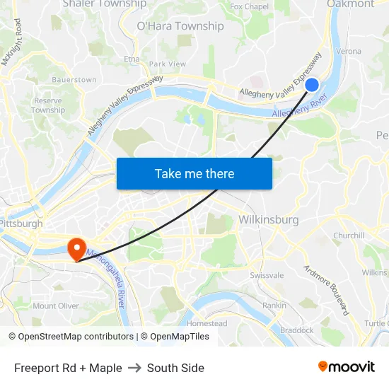 Freeport Rd + Maple to South Side map
