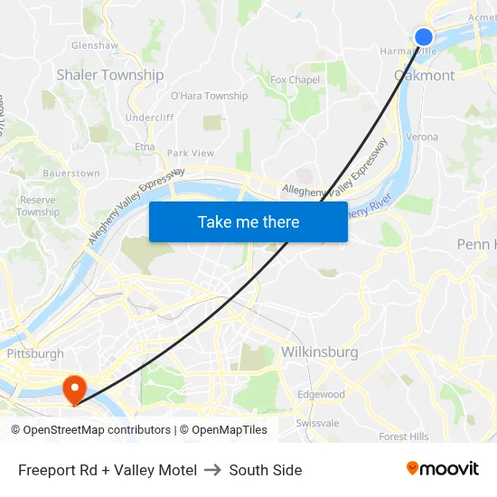 Freeport Rd + Valley Motel to South Side map