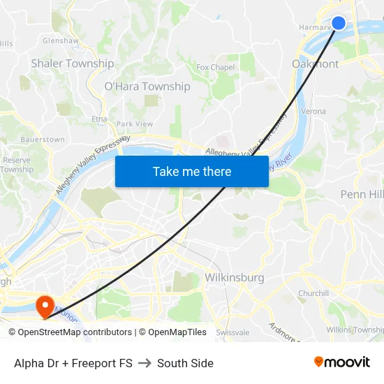 Alpha Dr + Freeport FS to South Side map