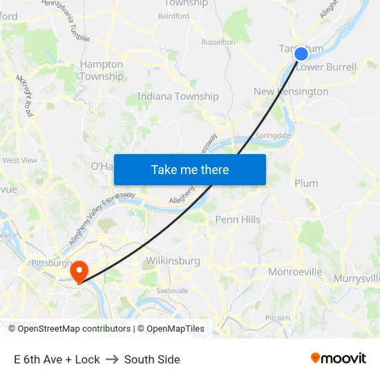 E 6th Ave + Lock to South Side map