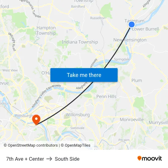 7th Ave + Center to South Side map