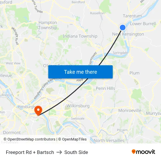 Freeport Rd + Bartsch to South Side map