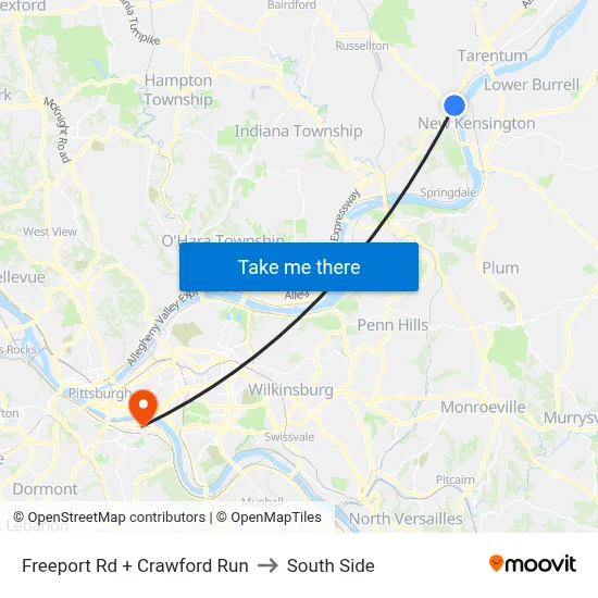 Freeport Rd + Crawford Run to South Side map
