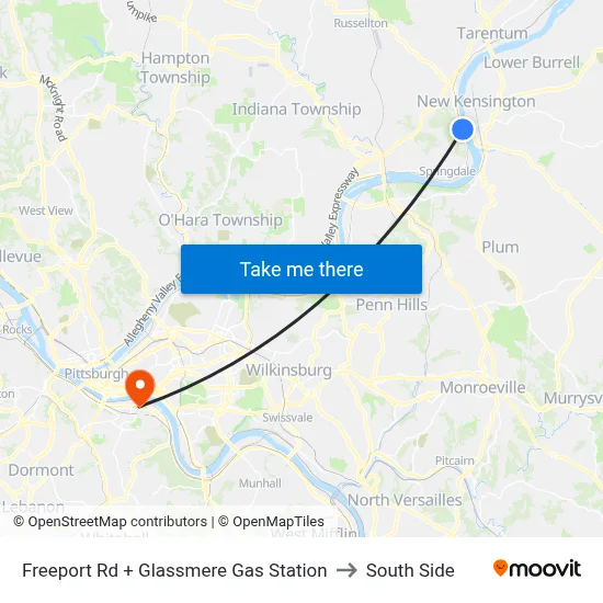 Freeport Rd + Glassmere Gas Station to South Side map
