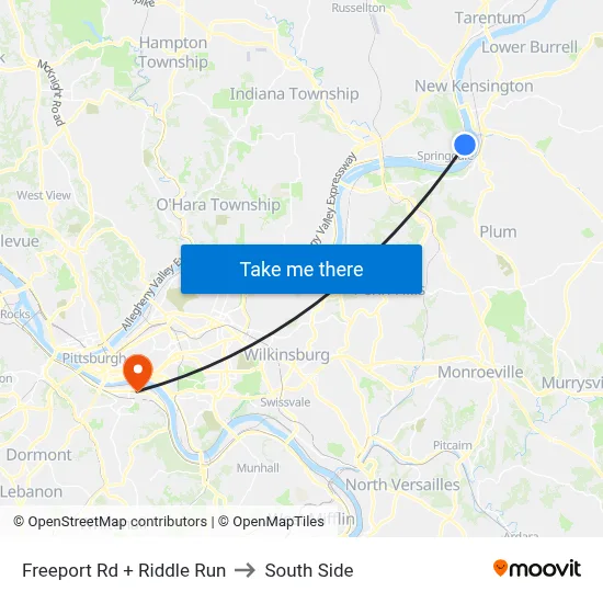 Freeport Rd + Riddle Run to South Side map