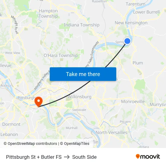 Pittsburgh St + Butler FS to South Side map