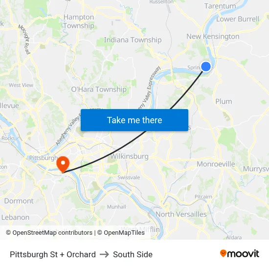 Pittsburgh St + Orchard to South Side map