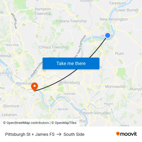 Pittsburgh St + James FS to South Side map