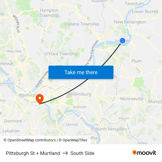 Pittsburgh St + Murtland to South Side map