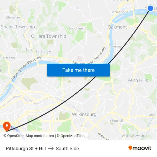 Pittsburgh St + Hill to South Side map