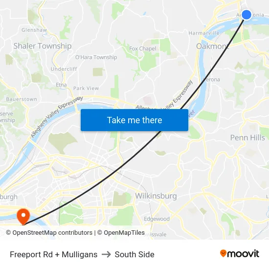 Freeport Rd + Mulligans to South Side map