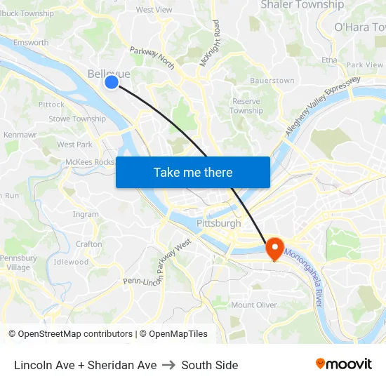 Lincoln Ave + Sheridan Ave to South Side map